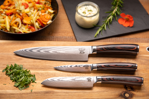 Zeuß Chefmesser Santokumesser Set Damastmesser Küchenmesser LH Lifestyle Kochmesser